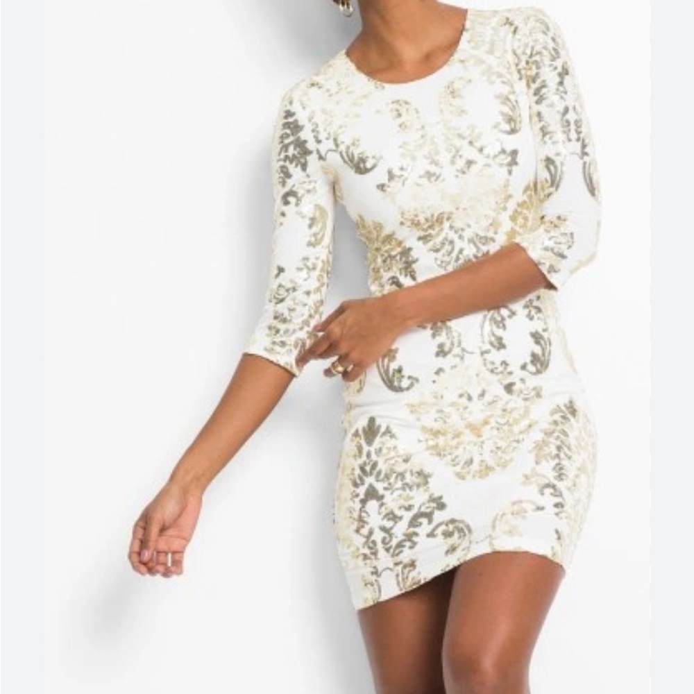 NWOT B.Darlin Dress Ivory W/Gold Sequins